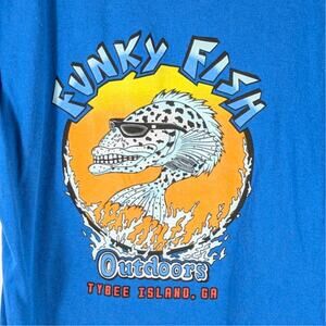 Funky Fish Outdoors Tybee Island GA T Shirt Mens Large Blue Graphic Tee Beach